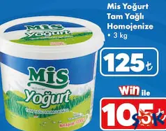 MİS YOĞURT TAM YAĞLI HOMOJENİZE 3 KG